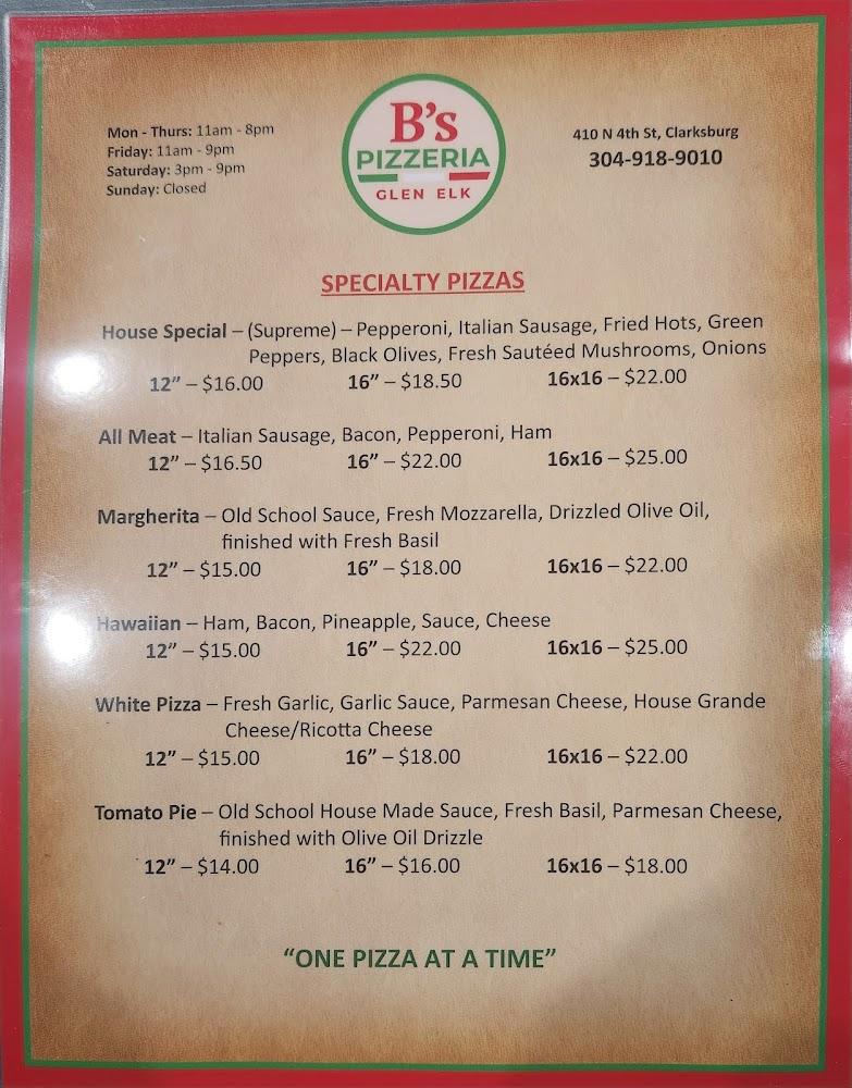 B's Pizzeria Menu image 1