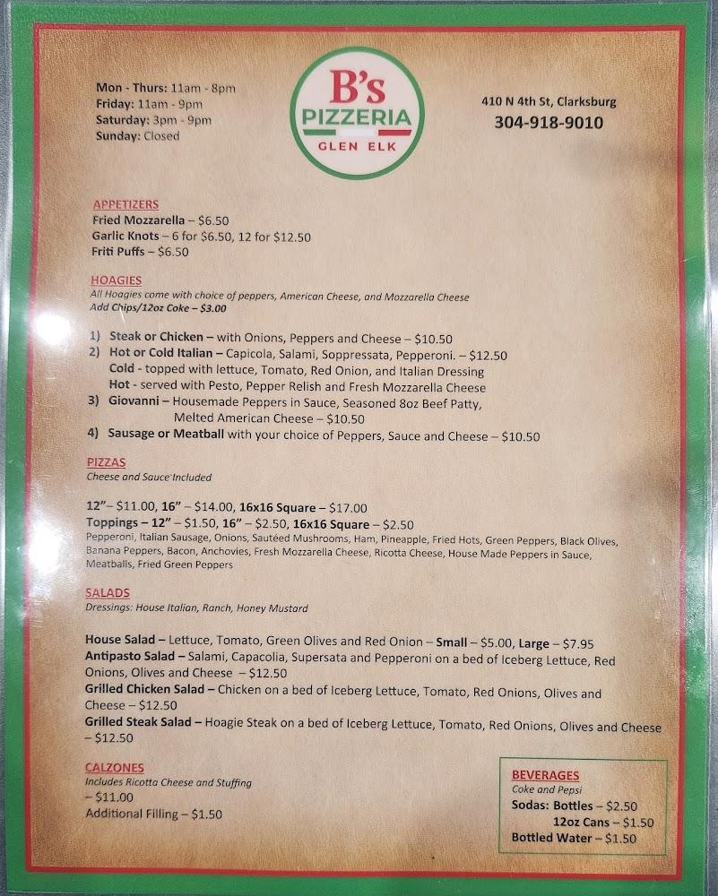 B's Pizzeria Menu image 2